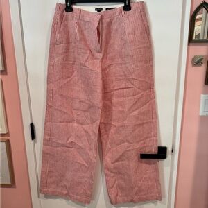 J. Crew Red and White Striped Wide Leg Linen Pants, 10
